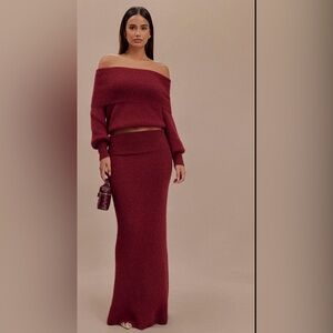 Meshki Burgundy Off-the-Shoulder Sweater